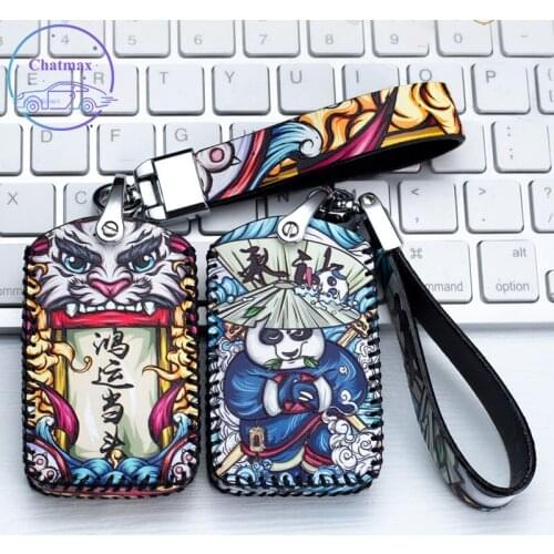Car Key Chain Cover for Volvo S60 S90 XC90 XC60 XC40 V60 Top Layer Leather Fob Bag Korea China Japan Classic Style KongFu Panda