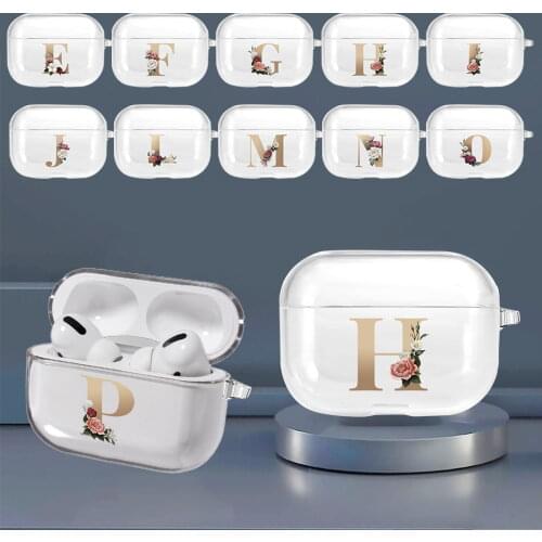 For Apple Airpods Pro Earphone Shell Gold Letter Pattern Silicone Protective Cover Bluetooth Wireless Earphone Bag Box Key Ring