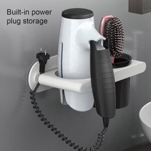 Hair Dryer Holder Storage Rack Organizer Wall Mounted Hair Dryer Rack with Basket Self-Adhesive Bathroom Shelf Accessories