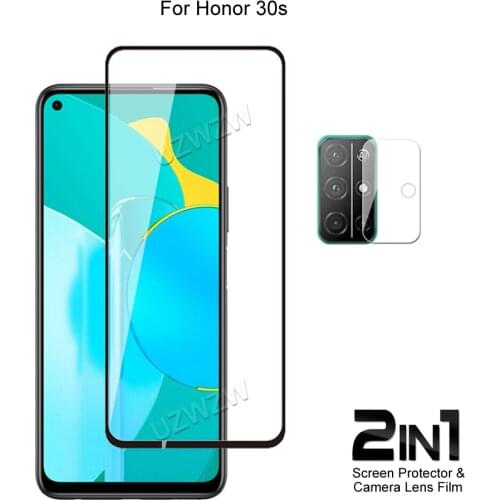 For Honor 30S Front Screen Protector Protective Tempered Glass & Camera Lens Film