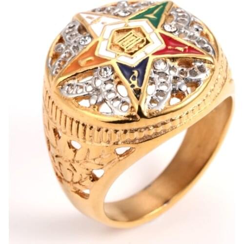 Droppshipping 316l stainless steel gold oes order of the eastern star rings for men women masonic freemason female rings