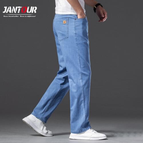 High-quality Lyocell Fabric Lightweight Straight Loose Mens Cotton Denim Jeans 2021 Summer Brand Youth Fashion Thin Trousers 42