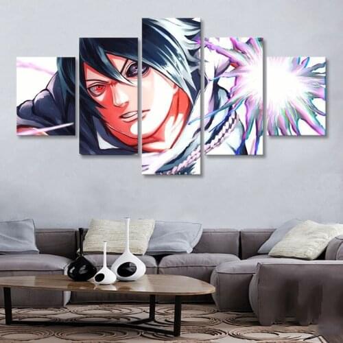HD Prints 5 Panel Sasuke Uchiha Canvas Poster Decor Painting Wall Art Modular Pictures for Living Room Anime Boy Home Decoration