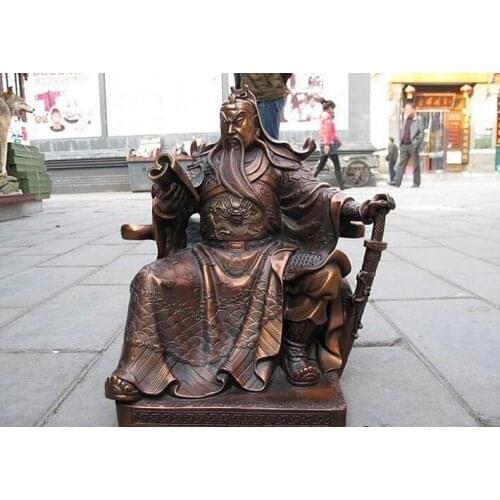 China Red Bronze Copper Sit Guan Gong Read Book Guan yu warrior God Statue
