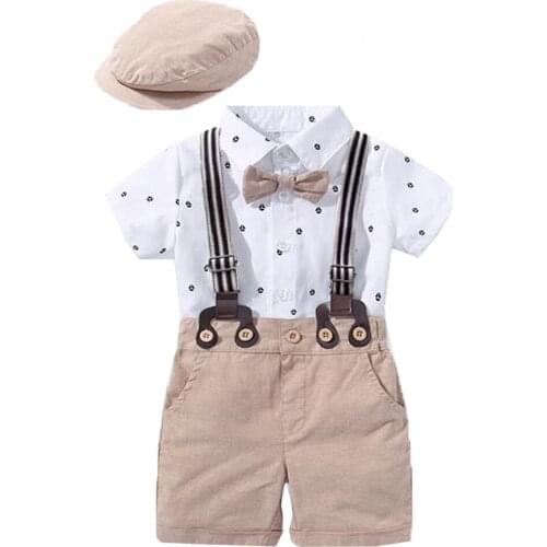 Newborn Suit Baby Boy Romper Clothing Set Handsome Bow 1th Birthday Gift Hat Printed Rompers Belt Infant Children Outfit Clothes