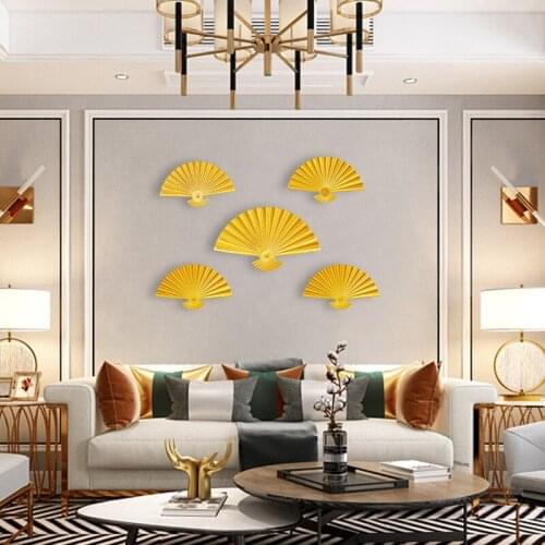 Chinese Style Creative Metal Wall Decoration Iron Art Living Room Sofa Backdrop Wall Hanging Ornament Bedroom Round Fan Leaf