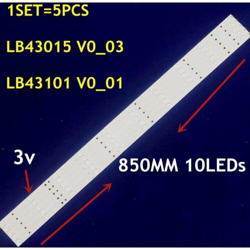 LB43101 V0_01 LED Backlight Strip 10Lamps for TPT430H3 43PFS5531 43PFS5532 43PUT4900 43PUK4900 43PUH4900 43UH6101 43PFT4131