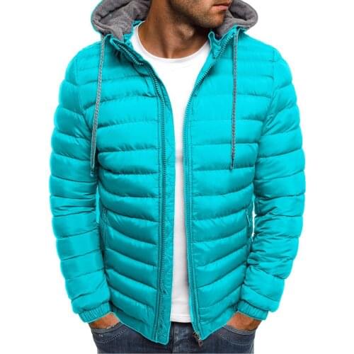 Mens Hooded Parka Thick Warm Winter Casual Wind Proof Male Cotton Stripe Zipper Solid Washable Coat