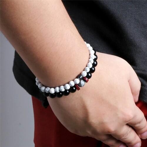 Men 2Pcs/Set Bracelets Black Matte Tiger Eye Lava Stone for Couple Classic Handmade Beads Bracelet Charm Jewelry Friendship Gift