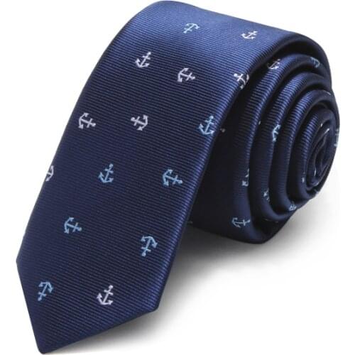 Ship Anchor Pattern Ties for Men Blue 5.5cm Slim Necktie Designer Brand Skinny Mens Ties Casual Boys Corbatas with Tie Gift Box