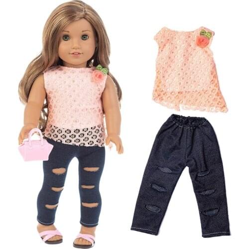 2020 New Pink hollowed-out suit Fit for American Girl Doll Clothes 18-inch Doll , Christmas Girl Gift(only sell clothes)