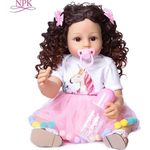 NPK 55CM Fashion girl doll Original full body soft silicone flexible real soft touch reborn baby toddler pincess curly hair