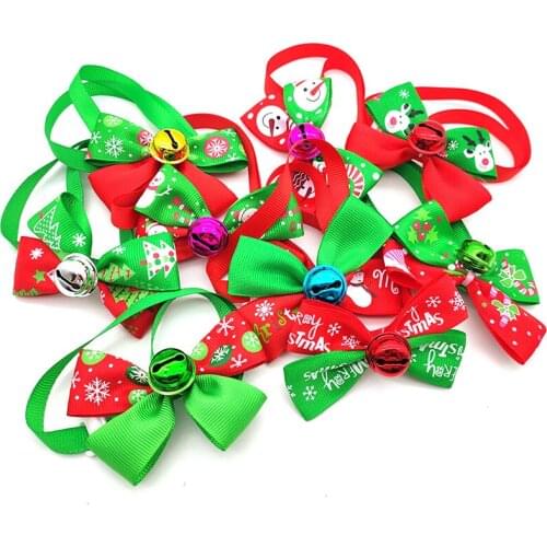 50/100 Pcs Dog Bow Tie Pet Dog Accessories Christmas Dog Bows With Bells Pet Dog Collar Holiday Party Accessories Pet Supplies