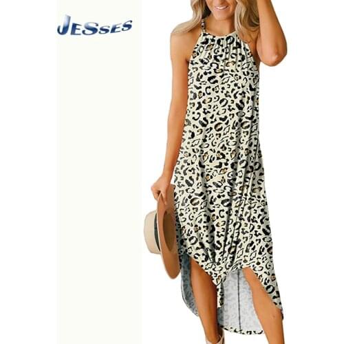 Leopard Print Sleeveless Dress New Loose Fashion Long Robe 2021 Summer Trendy Ladies Dresses For Beach Sling Plus Size Vestidos