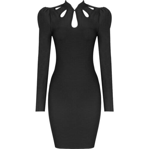 New Arrival Bandage Dress Women Long Sleeve Mini Dresses Party Club Elegant Celebrity Autumn Winter Clothing