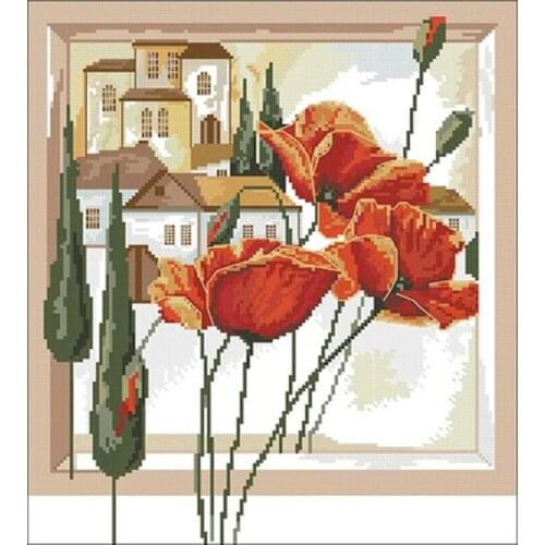 Poppies in the city patterns Counted Cross Stitch 11CT 14CT 18CT DIY Cross Stitch Kit Embroidery Needlework Sets home decor