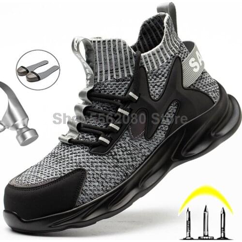 Work Boots 2021 Men Safety Boots Security Steel Toe Work Shoes Male Anti-smashing Work Sneakers Sock Safety Shoes Men Footwear