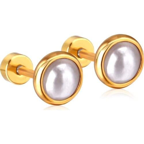 LUXUKISSKIDS Brincos Stainless Steel Screw Stud Earrings 4/6/8/10mm Fake Pearl Earings For Womens Korean piercing pendientes