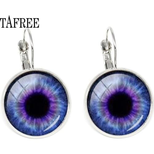 TAFREE Vintage Dragon Evil Eye Earring Colorful Cat Glass Eye Ear Cuff Clips Colorful Glass Dome Cabochon Earring Jewelry EY206