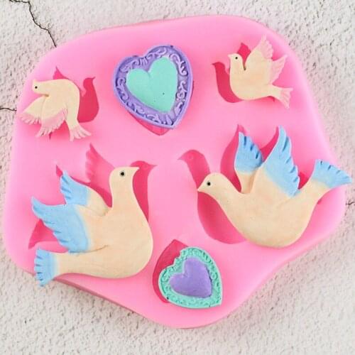 Pigeon Bird Silicone Molds DIY Heart Gem Cupcake Topper Fondant Cake Decorating Tools Candy Resin Clay Chocolate Gumpaste Moulds
