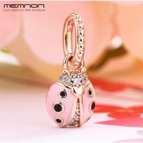 2019 Spring Rose Lucky Pink Ladybird enamel charms fit 925 Sterling Silver jewelry bead Bracelets pendant necklace DIY making