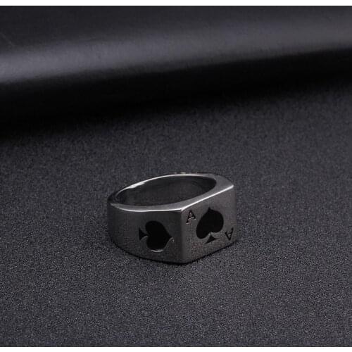 Vintage Brand Design Playing cards A Word Women Men Charm Rings Unique Stainless Steel Party Sporty Rings Lucky Retro Jewelry