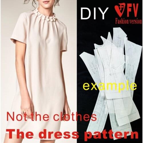 Cutting pattern new style womens stand-up collar short-sleeved dress pattern garment sewing drawing BLQ-489