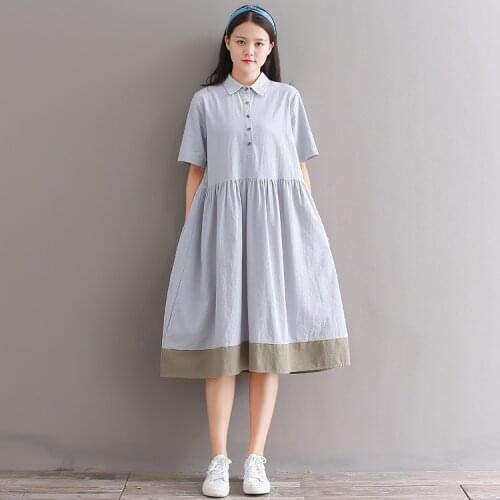 Mori girl soft cotton gray dress 2019 new design summer fashion short sleeve cute dress