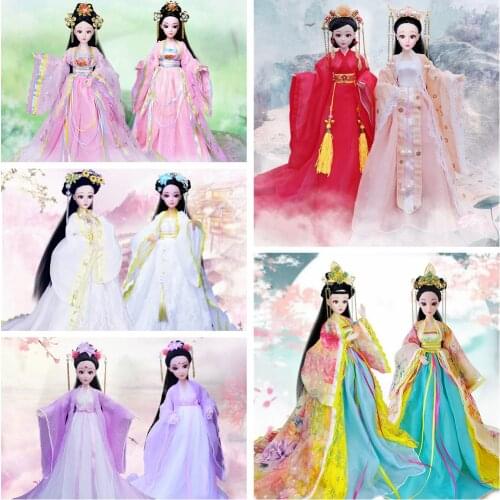 1/6 Scale 30cm Ancient Costume Hanfu Dress Long Hair Fairy Princess Barbi Doll Joints Body Model Toy Gift For Girl C1252