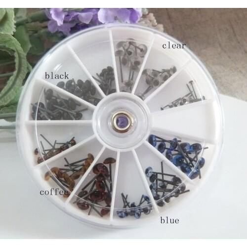 120pcs/box--3mm/4mm/5mm pin glass toy eyes for diy handcraft findings for diy doll finsings---clear/blue/coffee/black color