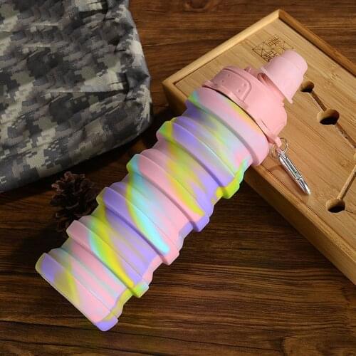 500ML Portable 2 in 1 Folding Water Bottle Retractable Silicone Camouflage Print Collapsible Outdoor Travel