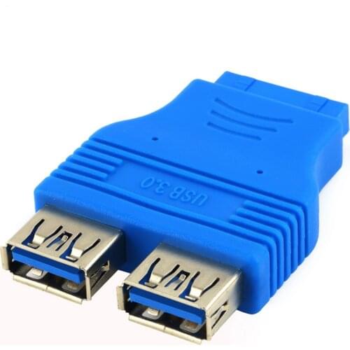 20 pin Motherboard Header Female to Dual USB 3.0 Type A-Female Adapter Connector Blue Wholesale
