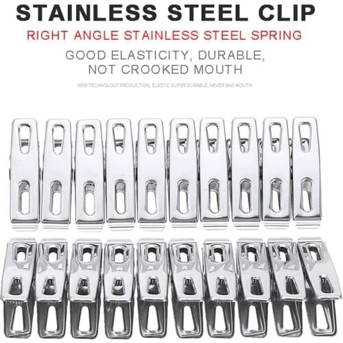 20pcs Stainless Steel Clothespins Clothes Pegs Washing Clamp Hanging Pins Kitchen Bathroom Clips Loops Towel Clip