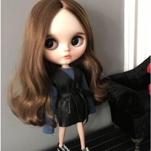 2018 2pcs/lot 1/6 fashion doll clothes for blyth 30cm Doll Long sleeve T-shirt + leather vest for Pullip licca ob24 ob27