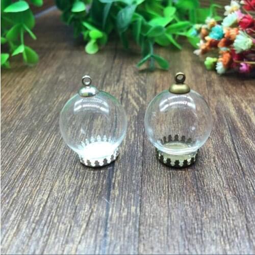 5sets/lot 20*12mm glass globe antique bronze/silver crown base cap glass vial pendant hollow glass bottle dome necklace pendant