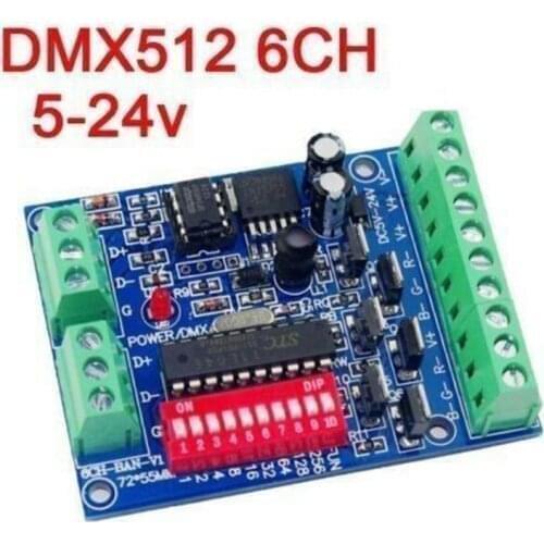 6-channel DMX512 decoder board, 6CH DMX control board module RGB output FOR LED lamp light Controller DC5V-24V