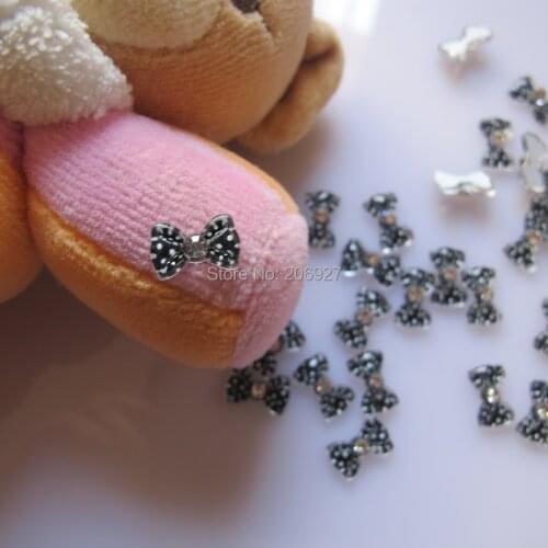 RBR21-1 30pcs Cute Crystal Dot Bow with Rhinestone Shape Nail Resin Decoration Outlooking