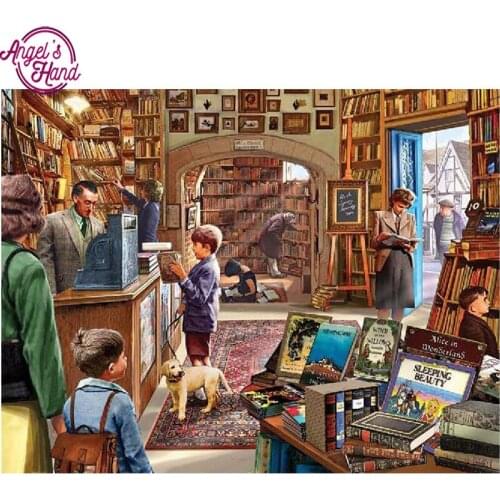 ANGELSHAND Diy diamond painting Library Study square cross stitch picture rhinestone diamond embroidery handmade needlework