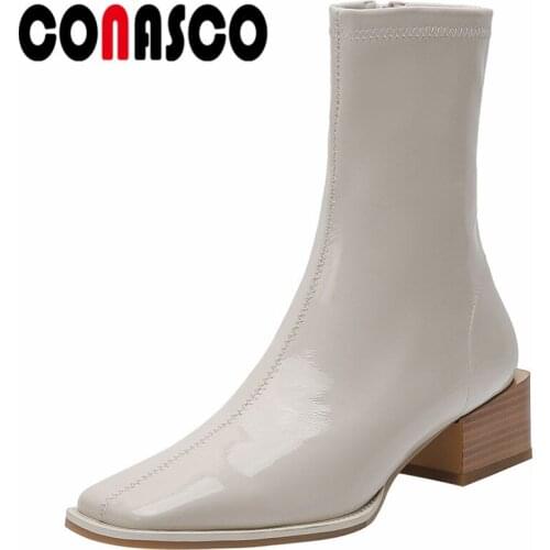 CONASCO New Retro Women Ankle Boots Autumn Winter Warm Night Club Party Basic Prom Office Boots Concise Design Shoes Woman