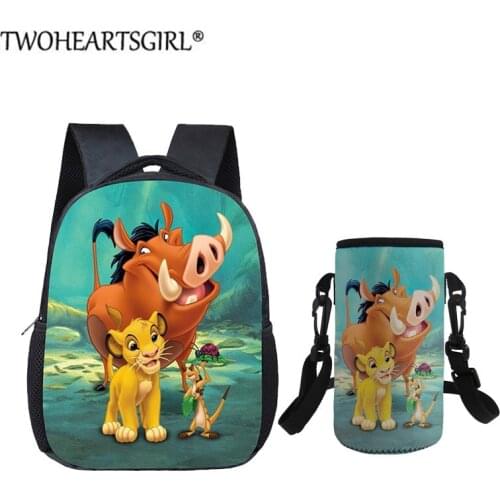 Kids School Bags for Girls Boys Cartoon Lion King Simba Book Bag Kindergarten School Backpack Toy Storage Bag Bottle Cover Set