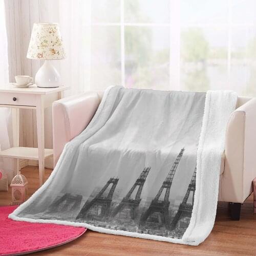3D Eiffel Tower Printed Flannel Fleece Blanket Black and white Sofa Throw Blanket bed set Adult Scenic Car Travel Nap Blanket