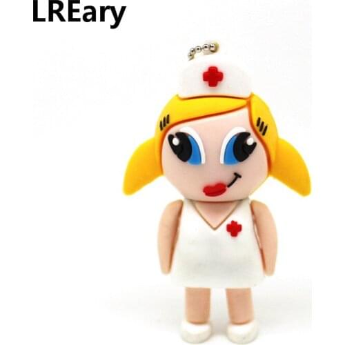 Real capacity cartoon Sexy nurse usb flash drive cute white lady pendrive memory pen drive usb 2.0 4GB 8GB 16GB 32GB metal chain