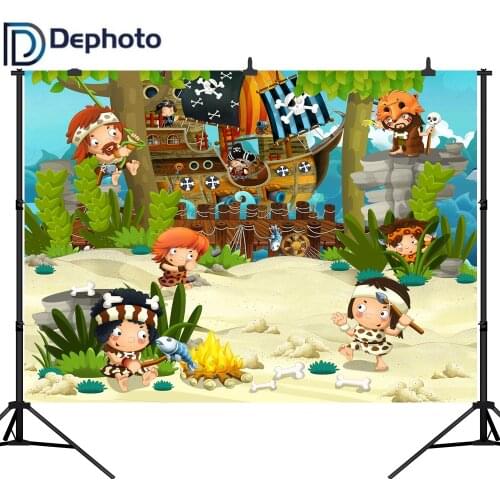 DePhoto Pirate Aboriginal Scene Baby Birthday Party Photography Backdrops Customized Photographic Backgrounds For Photo Studio