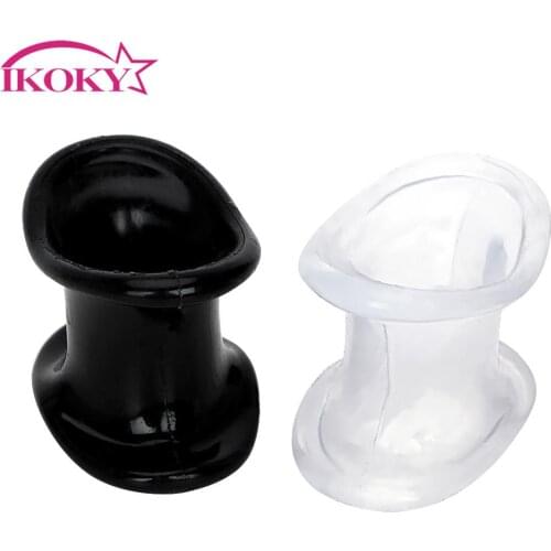 IKOKY Delay Ejaculation Male Chastity Device Scrotum Stretcher Cock Cages Sex Toys For Men Penis Ring Silicone Penis Sleeve