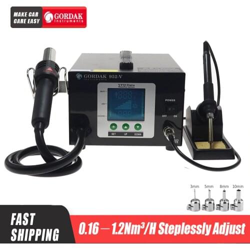 GORDAK 952V Intelligent hot air soldering station combined with VFD color digital display for SMD component soldering repair