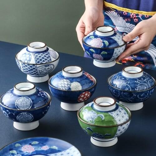 Classical hand painted blue white ceramic bowl Cover bowl stew cup soup bowl steamed egg bowl Stew bowl tea bowl steamed bowl
