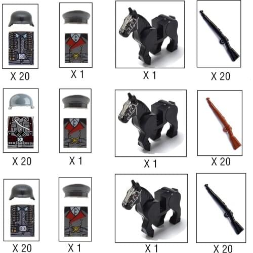 21pcs Officer Soldier WW2 German Army Horse Troop Military SWAT Team Weapon Building Blocks Bricks Figures Educational Toys Boys