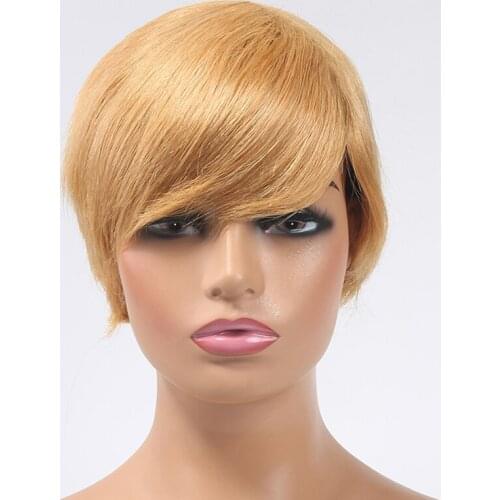Short Straight Bob Pixie Cut Non Lace For Women Full Machine Made Human Hair Wigs Brazilian Hair Bob Wig Cheap Human Hair Wig