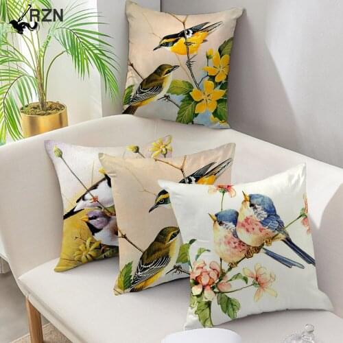 Beautiful Bird Pillow Cover Flora and Fauna Cushion Cover Printed Throw Pillowcase for Home Sofa Decorative Pillo