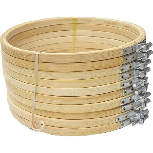 HOT SALE 10 Pieces 6.7inch 17cm Round Wooden Embroidery Hoops Set Bulk Wholesale Adjustable Bamboo Circle Cross Stitch Hoop Ri